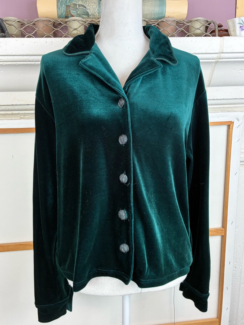 Amanda Smith VTG Emerald Green Velvet Button-Front Jacket